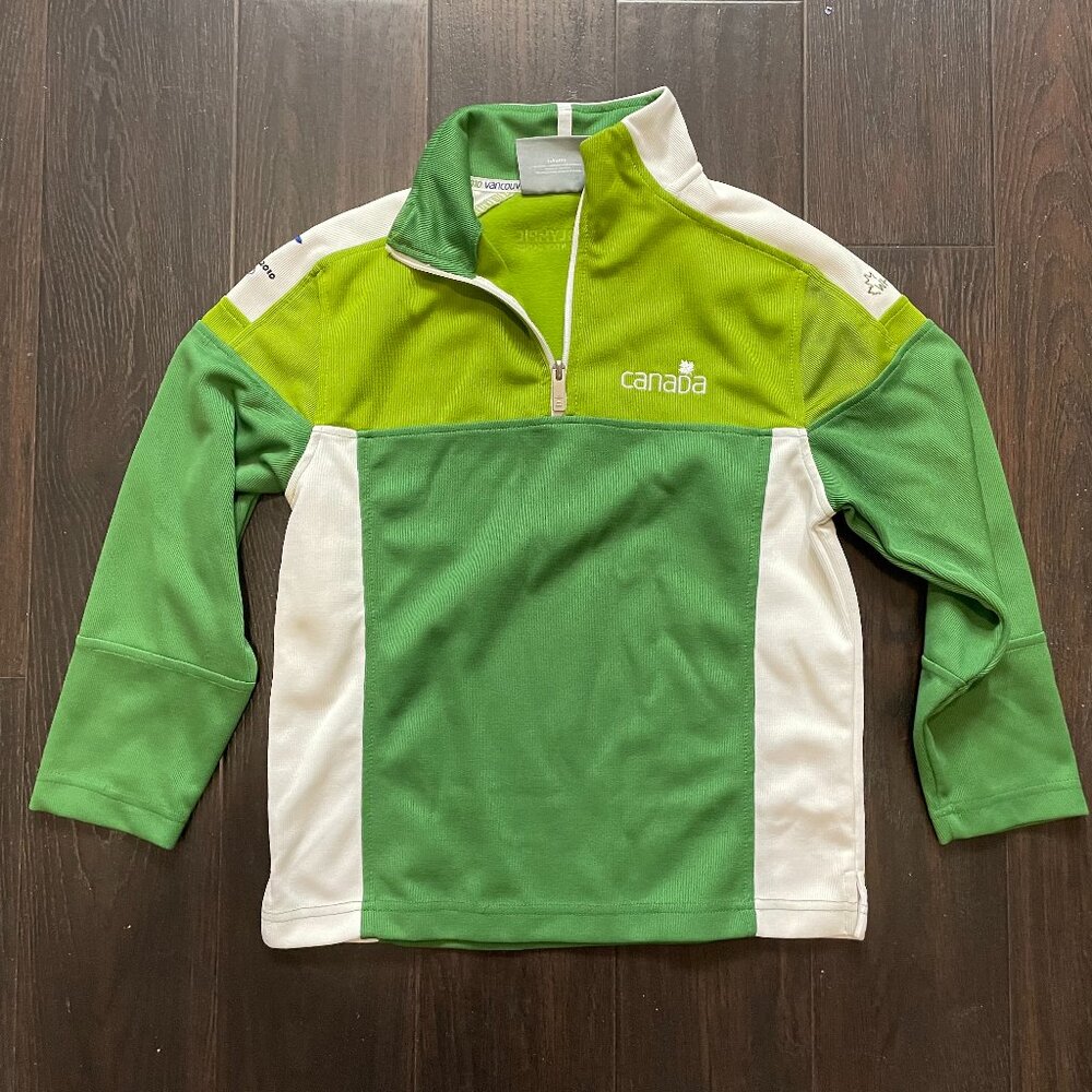 Youth Size Large Vancouver 2010 1/4 Zip Sweater Pullover Vest Green White Jacket